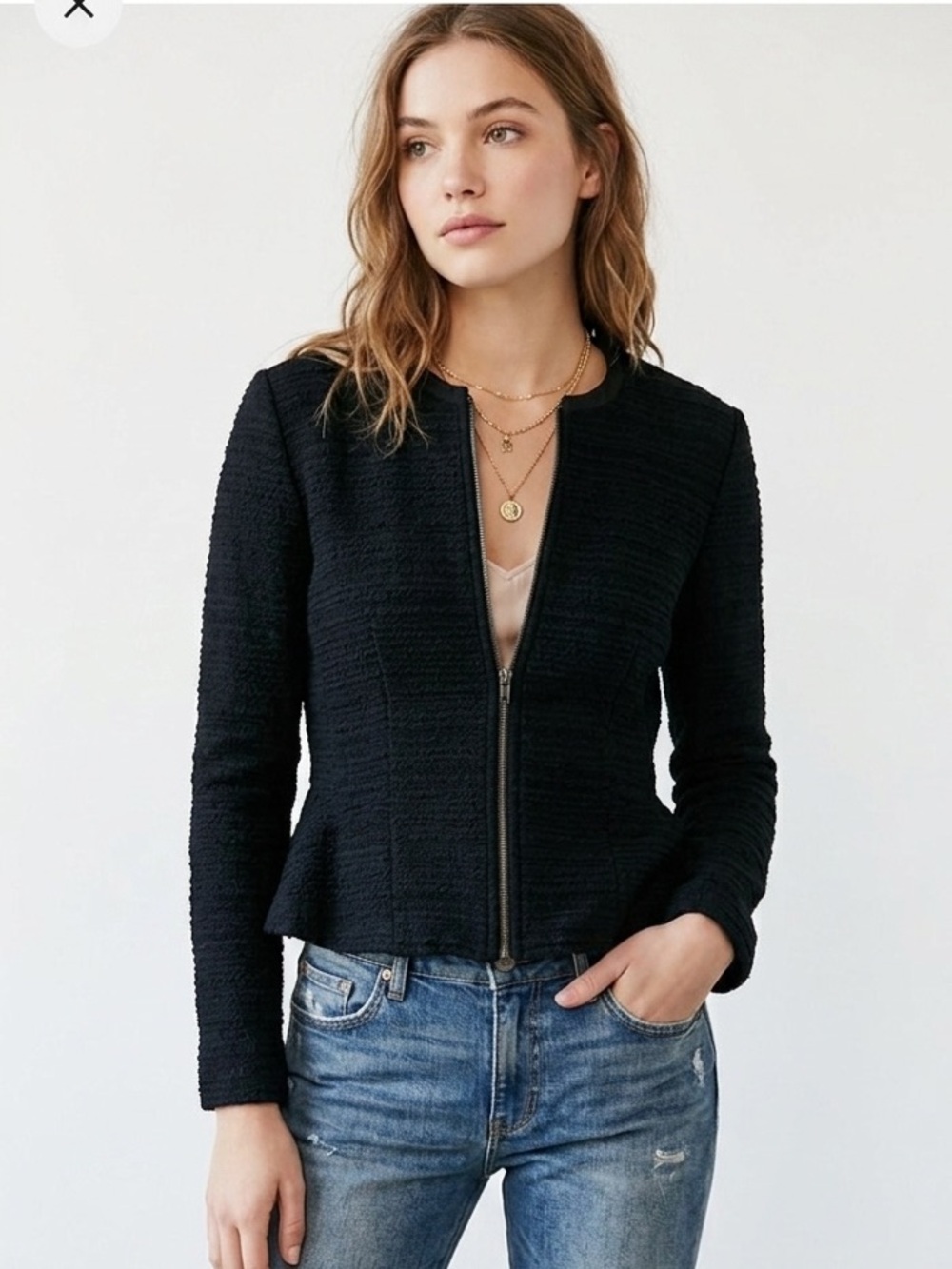 Rebecca Taylor Peplum Texture Knit Zip Front Fitted Silk Blend Jacket 2